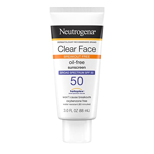 Neutrogena Face Sunscreen, Broad Spectrum SPF 50 Clear Face, Breakout Free Lotion, Fragrance- & Oxybenzone-Free, Non-Comedogenic, 3 Fl. Oz