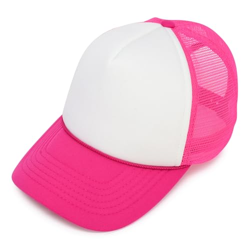 DALIX Trucker Hat Two Toned Mesh Cap in Hot Pink and White