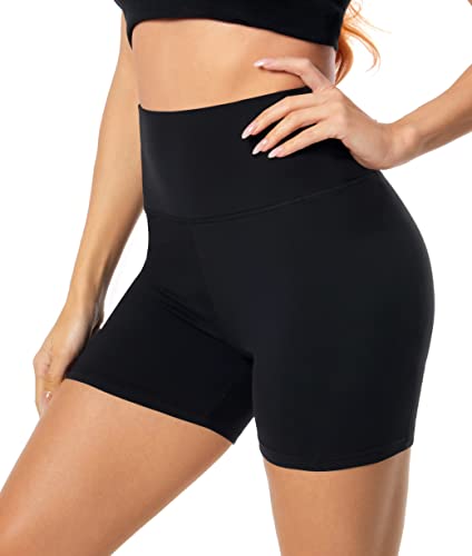 FULLSOFT High Waisted Biker Shorts for Women-5' Tummy Control Fitness Athletic Workout Running Yoga Gym Shorts(Black,Large-X-Large)