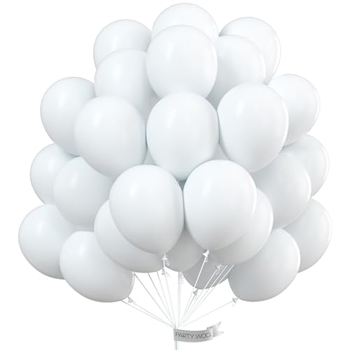 PartyWoo White Balloons, 50 pcs 12 Inch Matte White Balloons, White Balloons for Balloon Garland or Balloon Arch as Party Decorations, Wedding Decorations, Neutral Baby Shower Decorations, White-Y13