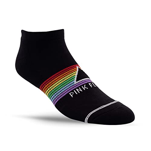 PERRI'S SOCKS, Pink Floyd DSoTM Liner Socks, Officially Licensed Rock Band Flat Socks, Cushioned Novelty Socks for Men and Women, Black, Large -PFA401-001-L