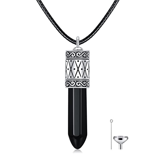 Black Onyx Cremation Jewelry for Ashes Sterling Silver Bullet Urn Necklace for Ashes Memorial Urns Ashes Necklace Keepsake for Men Women