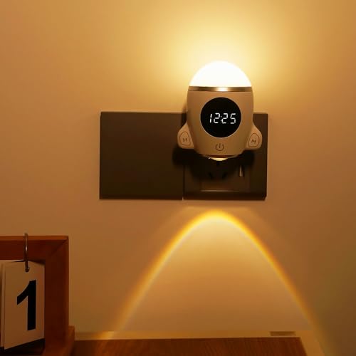 QANYI Night Lights Plug into Wall, Space Rocket LED with Rechargeable and Remote, Time Clock, Dimmable Lights for Kids Room Bedroom Hallway Kitchen Bathroom