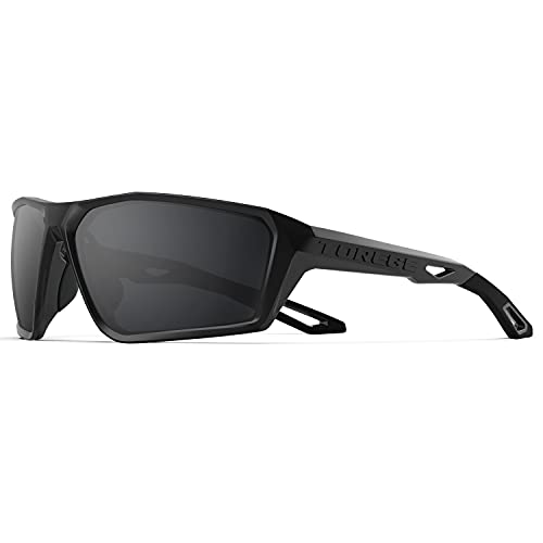 TOREGE Polarized Sports Sunglasses for Men Women Fishing Running Driving Cycling Sunglasses Theseus TR36 (Light Black&Gray Lens)