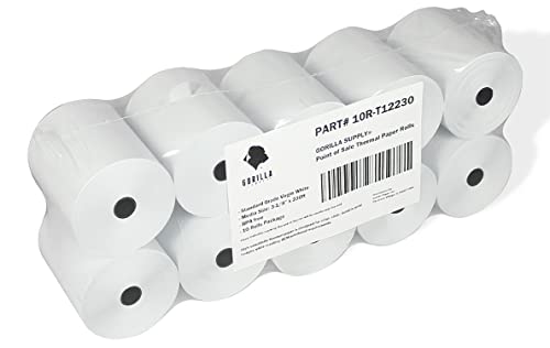 (10) Gorilla Supply 55gsm 3 1/8 x 230 Thermal Paper Receipt Roll Clover Station Solo Duo TM-T88 T20 T90 Bixolon SRP-350 370, 3.125 x 230 ft Cash Register Paper, BPA Free, 10 Rolls