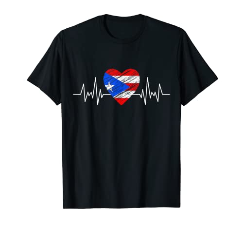 Puerto Rico Flag Heartbeat Pride Grunge Puerto Rican Flag T-Shirt