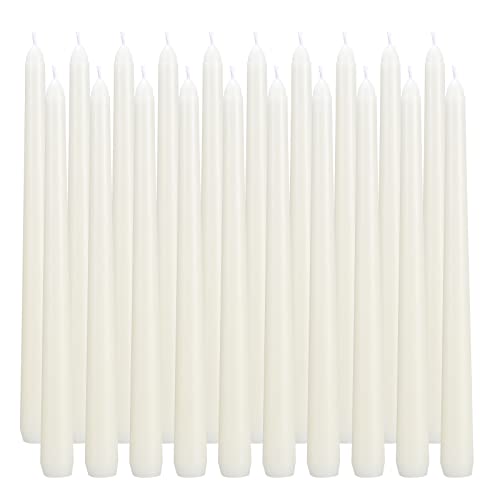 flamecan Ivory Taper Candles, Set of 20 Unscented and Smokeless 10 Inch Taper Candles Long Burning, Paraffin Wax with Cotton Wicks for Burning Approxinately 7-8 Hours Time