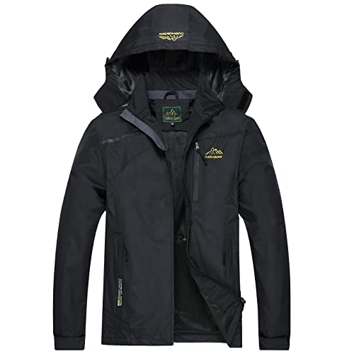 GIISAM Rain Jacket Mens Rain Coat Packable Waterproof with Hood Lighweight Windbreaker Male SoftShell Travel Jacket for Men Black