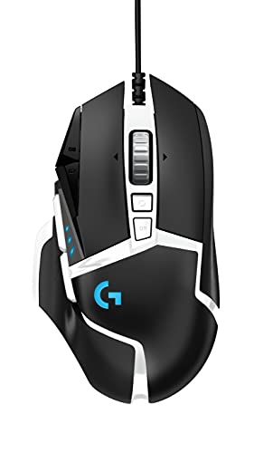 Logitech G502 Hero High Performance Gaming Mouse Special Edition, Hero 25K Sensor, 25 600 DPI, RGB, Adjustable Weights, 11 Programmable Buttons, On-Board Memory, PC/Mac - Black/White