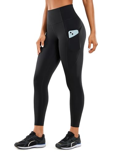 CRZ YOGA Women's Naked Feeling Workout Leggings 25 Inches - High Waisted Yoga Pants with Side Pockets Athletic Running Tights Black Medium