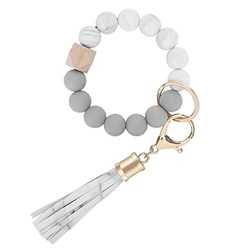 Weixiltc Bracelet Keychain Wristlet, Silicone Bead Key Ring Bracelet for Women (White)