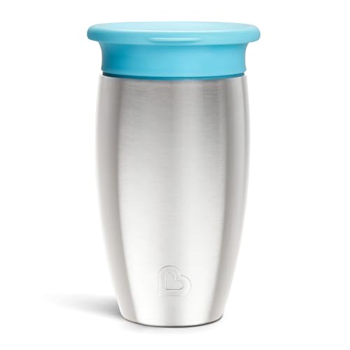 Munchkin Miracle 360 Toddler Sippy Cup with Lid, Spill Proof, 10 Ounce, Stainless Steel, Blue