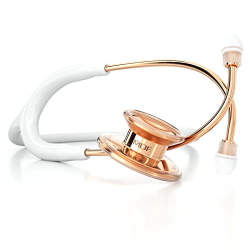 MDF Instruments, RoseGold MD One Stainless Steel Stethoscope, Adult, White Tube, RoseGold Chestpieces-Headset, MDF777RG29