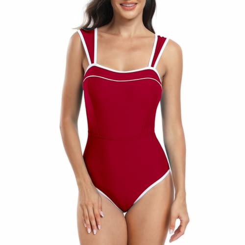 IAMAGOODLADY Two Piece Swimsuits Women,Convertible Strap Asymmetrical High Waisted Plunging Tummy Control One-Piece Swimsuits Bulk Gifts Prime Deals October 11-12 Under 10 Dollars Red