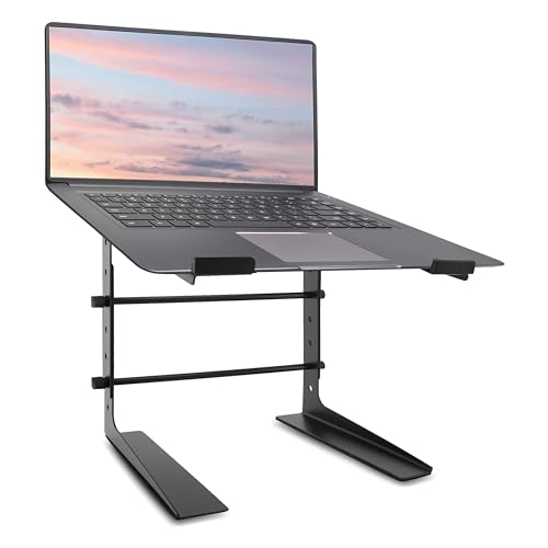 Pyle Portable Adjustable Laptop Stand - 6.3 to 10.9 Inch Anti-Slip Standing Table Monitor or Computer Desk Workstation Riser with Level Height Alignment for DJ, PC, Gaming, Home or Office - PLPTS25