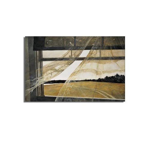 Wind From the Sea by Andrew Wyeth Circa 1947 wind blow curtains Scene Realism Landscape Nature Vintage Print Poster wall art decoration printing posters canva room decorative gift 24x16 Overall Size