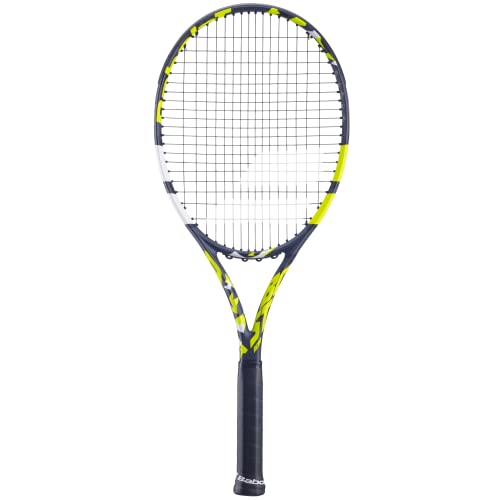 Babolat Boost Aero Yellow Tennis Racquet (4 3/8' Grip) Strung with White Babolat Syn Gut at Mid-Range Tension