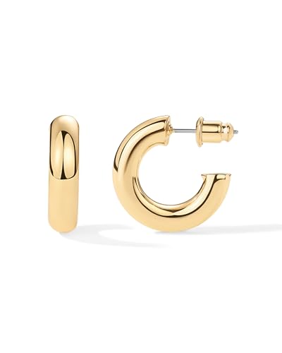 PAVOI 14K Yellow Gold Plated Lightweight Chunky Open Hoops | Gold Hoop Earrings for Women | 20mm Thick Infinity Gold Hoops Women Earrings
