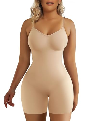 SHAPERX Shapewear for Women Tummy Control Bodysuit Mid Thigh Butt Lifter Body Shaper Shorts,SZ5218-Beige-L/XL