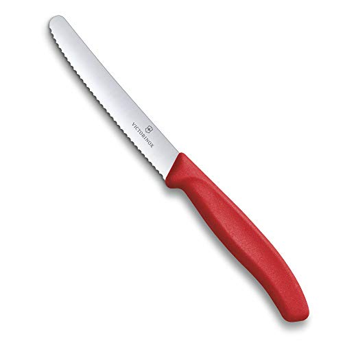 Victorinox 6.7831 Swiss Classic Tomato and Table Knife Ideal for Cutting Fruits and Vegetables with Soft Skin Serrated Blade in Red, 4.3 inches