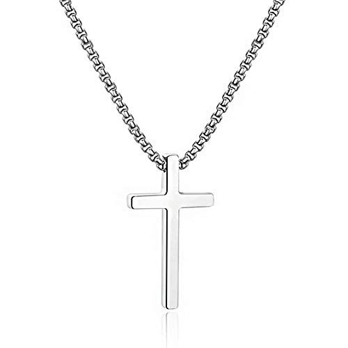 M MOOHAM Cross Pendant Necklaces for Men Pendant Chain 16 Inch Silver Jewelry Baptism Gifts for Teen Men Teenage Gifts Ideas Him Husband Dad Fathers Day