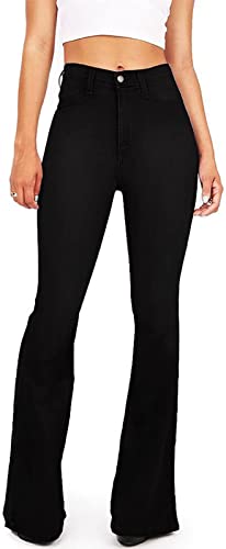 KDF Women's Black Bell Bottom Jeans for Women High Waisted Flare Bootcut Stretch Plus Size Slimming Bell Bottom Pants for Women, 6, Black