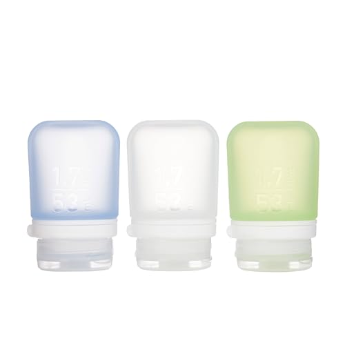 humangear GoToob+ 3-Pack (Small) | Refillable Silicone Travel Bottle | Locking Lid | Food-Safe Material, Clear/Green/Blue, Small (1.7 fl.oz; 53ml)