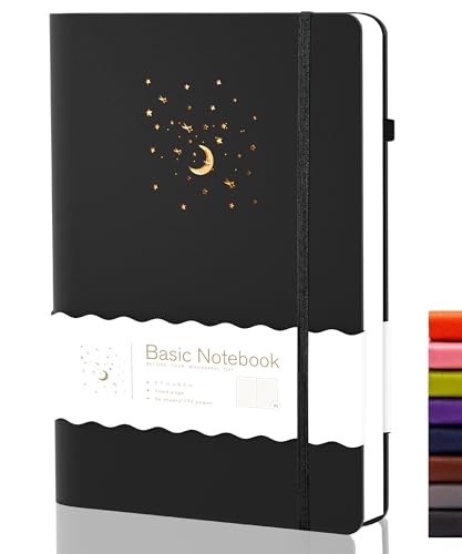 CAGIE Lined Journal Notebook for Work, 196 Pages, 5.7' x 8.3', Hardcover Notebook Journals for Writing Women Men Note Taking Diary with Pen Loop (Black Ruled), Gifts