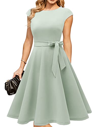 DRESSTELLS Women's Cocktail Dresses for Church, Modest Wedding Guest Bridesmaid Prom Formal Graduation Party Dress 2024, Aline 1950s Vintage Dress Sage Green M