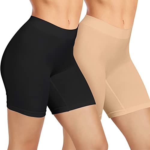 ZENUTA 2-3 Pack Anti Chafing Shorts Women, Seamless Slip Shorts for Under Dresses, Spandex Bike Shorts for Yoga Workout (Black Nude, 3X-Large)