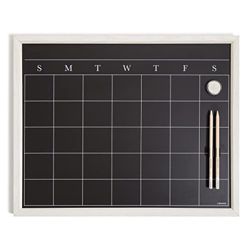 U Brands Magnetic Chalk Calendar Board, 20'x16', Whitewashed Wood Style Frame, Includes Chalk Pencils and Magnets