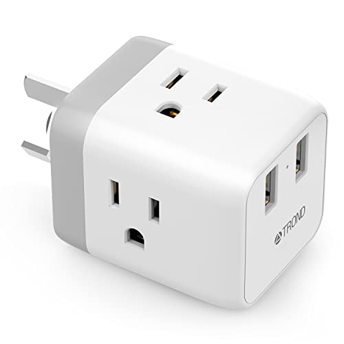 TROND New Zealand Power Adapter - US to Australia Power Plug Adapter with 2 USB Ports 3 American Outlets for USA to Argentina China Fiji Samoa Travel Essentials, Type I Plug Adapter, ETL Listed