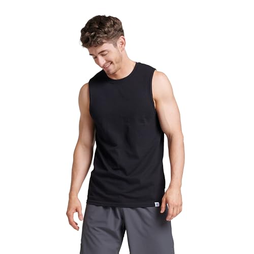 Russell Athletic Mens Dri-power Cotton Blend Sleeveless Muscle Shirts, Moisture Wicking, Odor Protection, Upf 30+, Sizes S-4x, Black, X-Large US