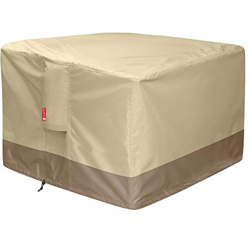 Gas Fire Pit Cover Square - 600D Heavy Duty Patio Outdoor Fire Pit Table Cover with PVC Coating,100% Waterproof,Air Vents,Fits for 29/30/31/32 inch Fire Pit / Table Cover (32”L x 32”W x 24”H,Beige)