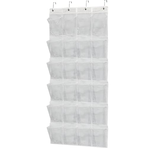 Simple Houseware 24 Pockets Large Clear Pockets Over The Door Hanging Shoe Organizer, White (56' x 22.5')