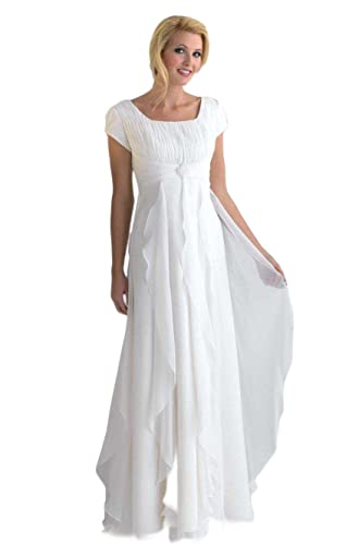 Vampal Women's White Chiffon Ruffle Empire Pleated Cap Sleeve Mother of The Bride Dress 6 White