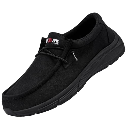 LARNMERN Men Slip On Work Shoes Non Slip Shoes Food Service Loafers Kitchen Chef Shoes Slip Resistant Memory Fishing Driver Boat Shoes Canvas Casual Walking Shoes /10US/Black
