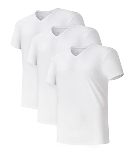 DAVID ARCHY Men's Undershirts Micro Modal Ultra Soft T-Shirts Stretch Moisture-Wicking V-Neck Tees for Men, 3-Pack (L, White)