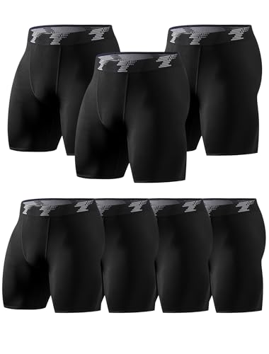 TELALEO 7 Pack Compression Shorts Men Spandex Athletic Underwear Performance Boxer Briefs Workout Baselayer M