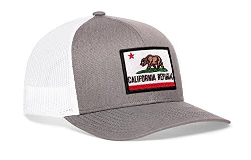 HAKA California Flag Hat – California Republic Trucker Hat Baseball Cap Snapback Hat (Grey&White)
