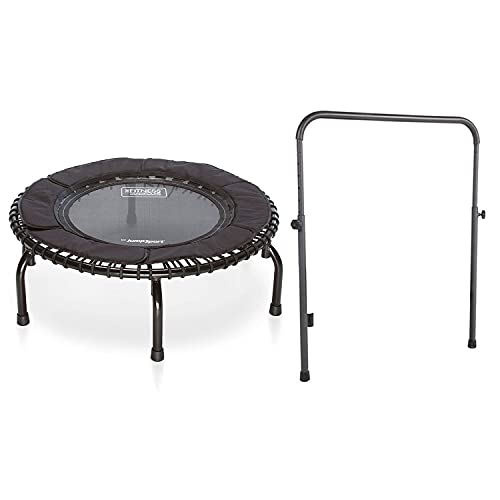 JumpSport 250 Indoor Home Cardio Fitness Rebounder Durable Bounce Exercise Mini Trampoline with Handle Bar Accessory, Premium Bungees, and Workout DVD