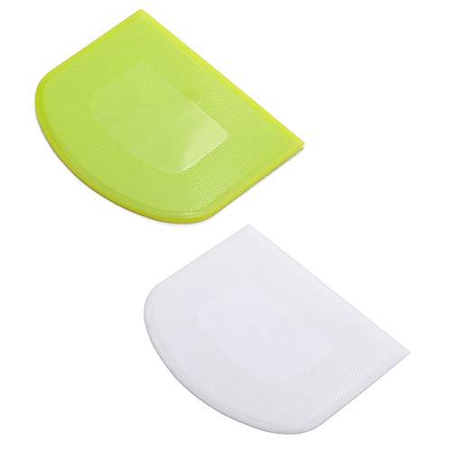 lasenersm 2 Pieces Dough Scraper Bowl Food-safe Plastic Dough Cutter Flexible Bench Multipurpose Food Scrappers for Bread Dough Cake Fondant Icing, White, Green