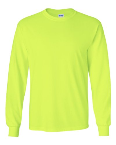 Gildan Men's Ultra Cotton Long Sleeve T-Shirt, Style G2400, Multipack, Safety Green (2-Pack), Large