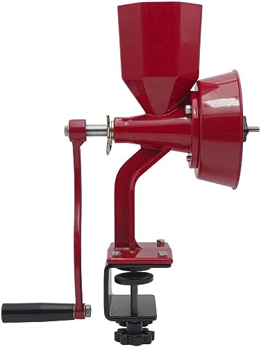 WONDERMILL Manual Hand Grain Mill Red Wonder Junior Deluxe for Dry and Oily Grains - Kitchen Flour Mill, Grain Mill Hand Crank and Spice, Corn, Wheat Stone Mill Grinder