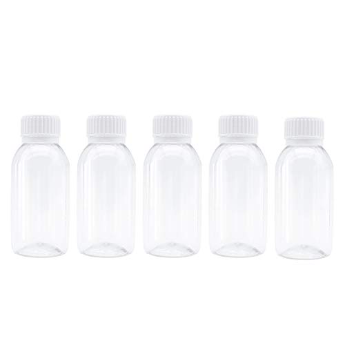 TRENDBOX Pack of 5-100ml Clear Empty PET Mini Storage 100ml/100g/100cc Bottles Hard Plastic Durable Turn Screw Cover Cap Round Filling Liquid Rhinestones Water Container