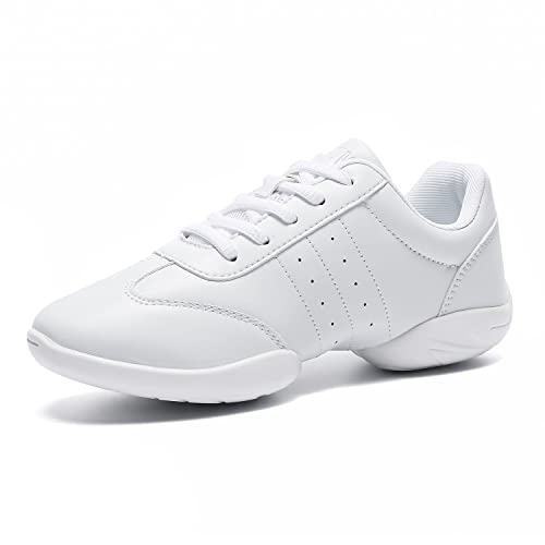 LANDHIKER Cheer Shoes Women White Dance Shoes Cheerleading Fashion Sports Shoes Training Athletic Flat Size