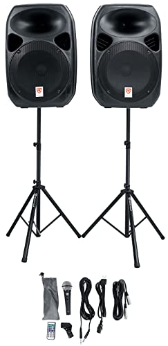 Rockville RPG122K Dual 12' Powered Speakers, Bluetooth+Mic+Speaker Stands+Cables