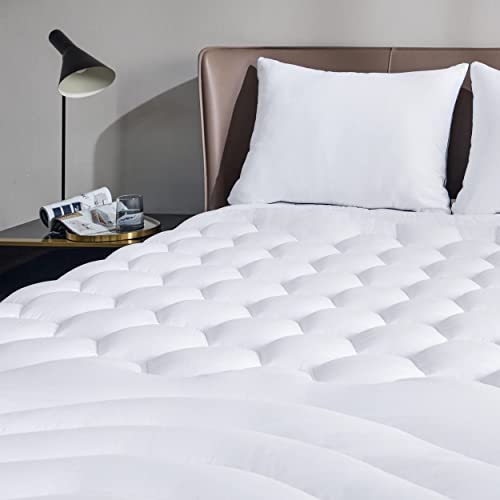 Bedsure Short Queen Mattress Pad - Soft Cooling Mattress Pad RV Queen, Quilted Fitted Mattress Protector with 8-21' Deep Pocket, Breathable Fluffy Pillow Top, White, 60x75 Inches