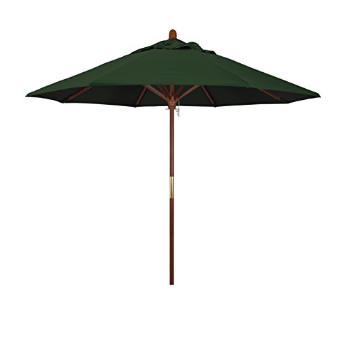 California Umbrella 9' Round Hardwood Frame Market Umbrella, Stainless Steel Hardware, Push Open, Pacifica Hunter Green