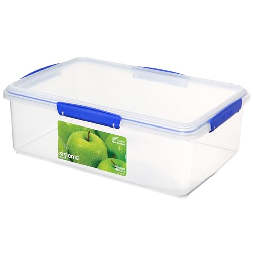 Sistema Large Food Storage Container with Lid for Lunch, Meal Prep, and Leftovers, Dishwasher Safe, 236oz, Clear/Blue